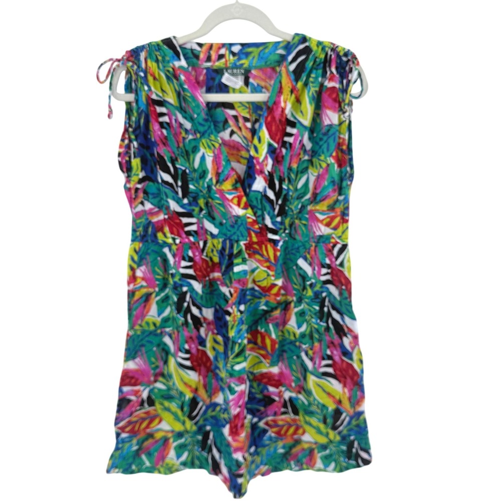 Lauren Ralph Lauren Tropical Palm Romper Multicolor‎ Cotton Sleeveless Large
